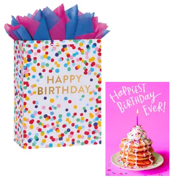 Birthday gift bag and card that reads Happiest Birthday Ever