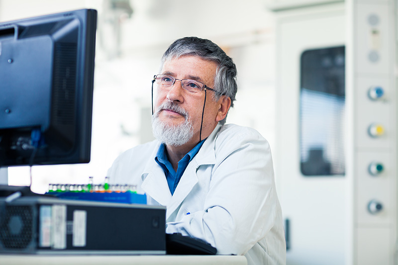 pharmacist at computer